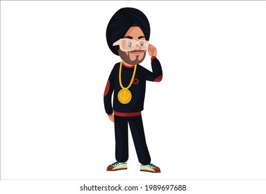 Punjabi singer is wearing glasses. Vector graphic illustration. Individually on a white background.