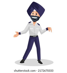 Punjabi traffic policeman is dancing. Vector graphic illustration. Individually on a white background.