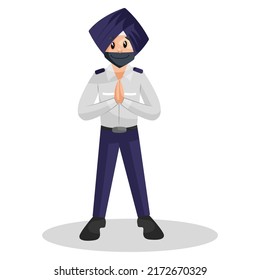 Punjabi Traffic Policeman Is With Greet Hands. Vector Graphic Illustration. Individually On A White Background.