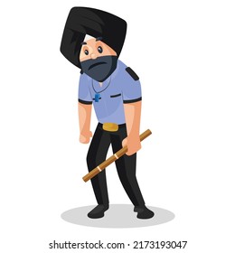 Punjabi watchman is feeling tired. Vector graphic illustration. Individually on a white background.