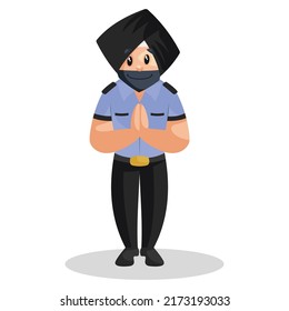 Punjabi watchman with greet hands. Vector graphic illustration. Individually on a white background. 