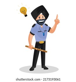 Punjabi watchman with an idea. Vector graphic illustration. Individually on a white background. 