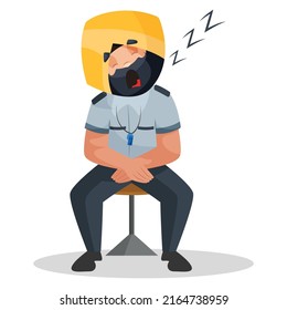 Punjabi watchman is sleeping on a chair. Vector graphic illustration. Individually on a white background. 