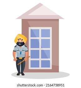 El guardián panyabí está parado en una puerta. Ilustración gráfica vectorial. Individualmente sobre un fondo blanco.