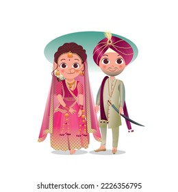 Punjabi wedding vector illustration. Invitation card ideas. Editable , background idea's