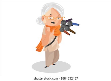 Punjabi woman is speaking in front of the mic. Vector graphic illustration. Individually on a white background.