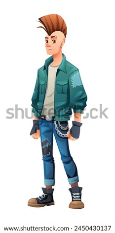 Punk boy character with mohawk hairstyle. Cartoon vector illustration isolated on white background
