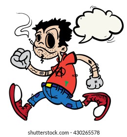 punk boy with speech bubble cartoon