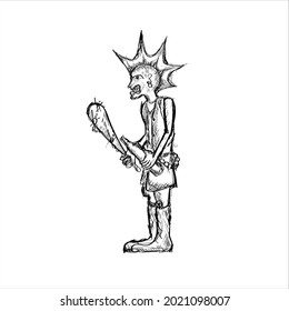 Punk boy vector illustration. Hand drawn bad boy carrying liquor and club sketch style