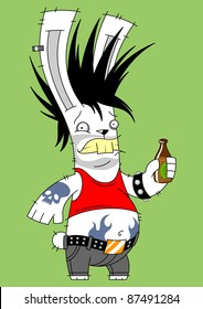 punk bunny with black hair drinking beer