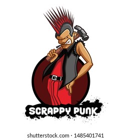 punk character man with hammer for logo and mascot template