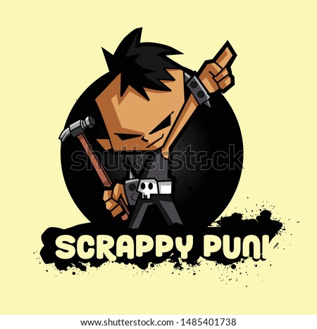 punk character man with hammer for logo and mascot template