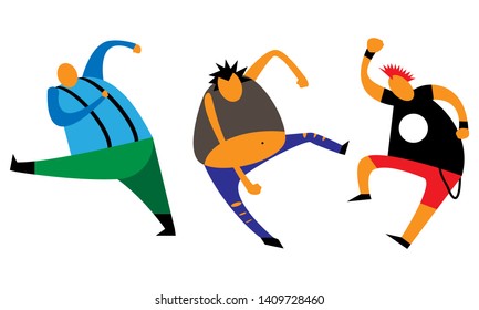 punk concert fun energetic punks dancing. Stylized vector illustration