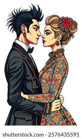 Punk couple rococo inspired. Vector isolated illustration.