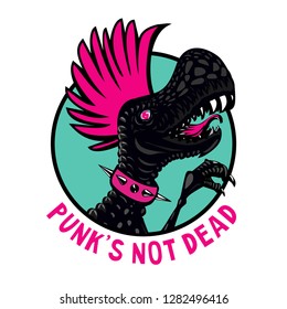 Punk dinosaur with pink haircut. Cartoon character illustration. Isolated vector maskot. Idea for t-shirt print.