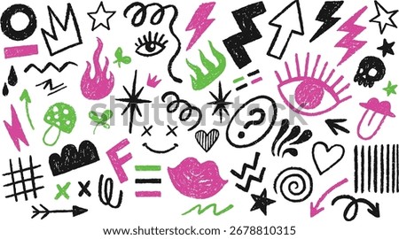 Punk Doodle Hand Drawn Vector Grunge Graffiti with Rock Music Elements on Chalk Background