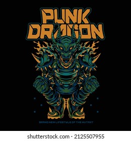 Punk Dragon illustration with poster style