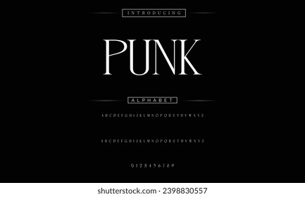Punk Elegant Font Uppercase Lowercase and Number. Classic Lettering Minimal Fashion Designs. Typography modern serif fonts regular decorative vintage concept. vector illustration