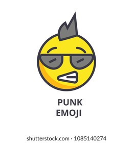 punk emoji vector line icon, sign, illustration on background, editable strokes