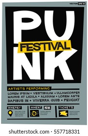 Punk Festival Poster (Flat Style Vector Illustration Music Design) Event Invitation with Venue and Time Details