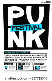 Punk Festival Poster (Flat Style Vector Illustration Music Design) Event Invitation with Venue and Time Details