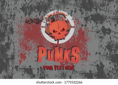 Punk Funny Skull , grunge vector layout.
