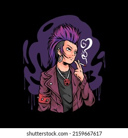 Punk Gangster tock Women Illustration Premium Vector