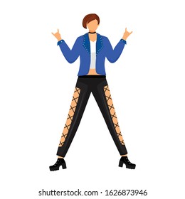 Punk girl flat color vector illustration. Female character on dance floor in nightclub. Young woman at rock concert, festival. Fangirl at gig. Isolated cartoon character on white background