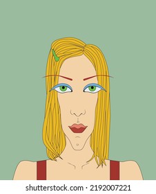 Punk Girl With Red Eyebrows, Blond Hair, And Green Eyes. Can Be Used For A Poster About Subculture And Alternative