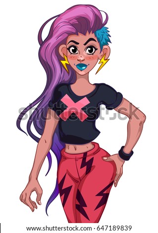 Punk girl in red pants,vector.