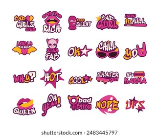  Punk Girl Sticker Vector Set