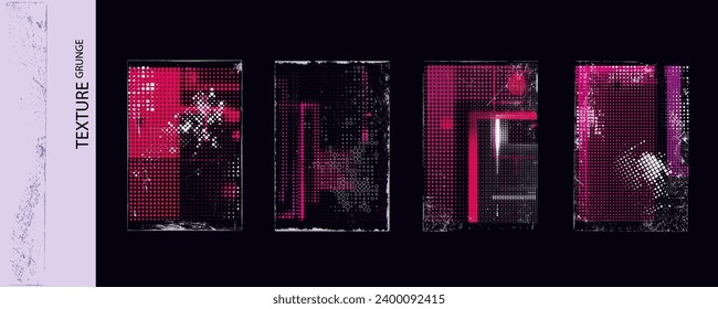Punk grunge texture, geometric shape, halftone style. Distressed effect, glitch. Damaged, scratched background. Old, rough surface, grunge distressed piece of screen printing texture. Vector shape.