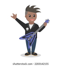 Punk Guitarist african Playing At Concert design character on white background