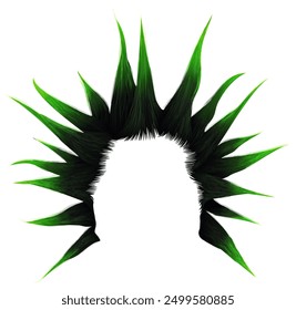 Punk  hairstyle.Shaggy hair green colour