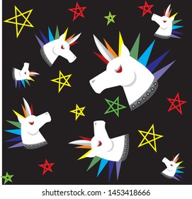 Punk horse unicorn stars pattern