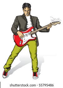 punk man with the guitar isolated on white background