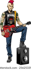 Punk Man playing Guitar World Rock Day in Vector Cartoon Illustration