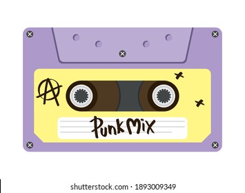 Punk Mix Retro Cassette Design, Music Vintage Tape And Audio Theme Vector Illustration