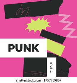 Punk Music Playlist. Vector, Cover Playlist, Thumbnail Design.