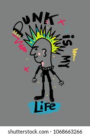 punk is my life,t-shirt print poster vector illustration