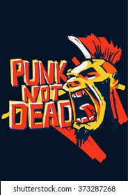 Punk Not Dead poster,  t-shirt print with hand drawn character. vector illustration.words and design elements. vector illustration.