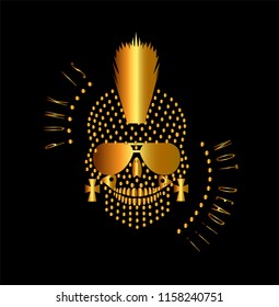 Punk is not dead skull icon with sunglasses and dots gold color