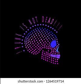 
Punk is not dead skull icon logo background halftone purple color.
