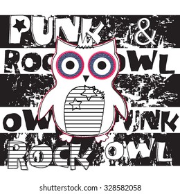 punk owl on striped background vector illustration