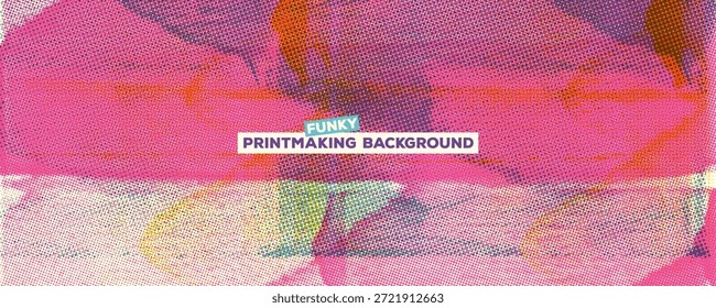 Punkrosa Risograph-Drucktexturhintergrund mit Textvorlage. Handgezeichneter städtischer Straßenkunst-Texturhintergrund. Überlagerungseffekt der Rasterlinie. Analoger Linoschnitt-Druck. Schablone Farbroller Vektor BG.