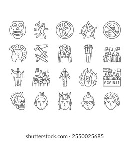 Vector Papel y2k, forma de grunge, boca de pop, grilla doodle, tatuaje cyber, corazón fuego vintage punk retro elemento arte de la mano negro contorno ilustraciones