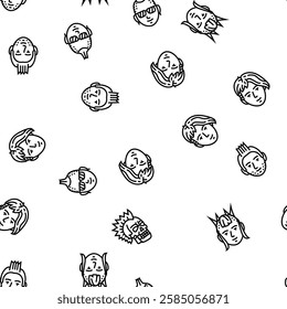 punk retro element hand art vector seamless pattern thin line illustration
