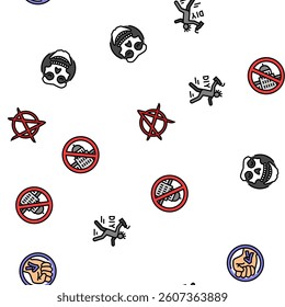 punk retro element hand art vector seamless pattern thin line illustration