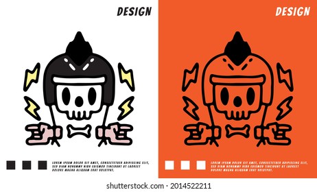 Punk-Reiter-Skull-Design-Cartoon. Illustration für Hemd, Poster, Logo, Aufkleber oder Bekleidungsartikel.