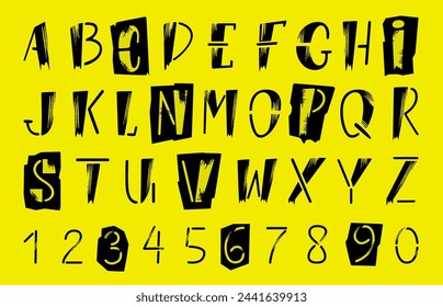 Punk rock alphabet. Typography decorative set grunge style. Letters and numbers for banners, flyers and posters design. Abc neoteric vector clipart